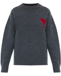 Ami Paris - Truien & Vesten ,Grijs ,Wol Wollen Trui - Lyst
