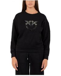 Pinko - Hoodies & Sweatvesten ,Zwart ,Katoen Sweatshirt - Lyst