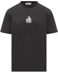 Lanvin - Tops ,Zwart ,Katoen Geborduurde Katoenen T-Shirt - Lyst