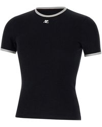 Courreges - Tops ,Zwart ,Katoen Signature Contrast T-Shirt - Lyst