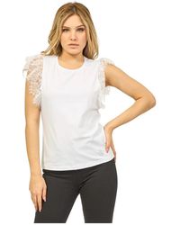 GAUDI - Camiseta blanca de algodón elástico con detalles de encaje - Lyst