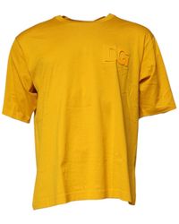 Dolce & Gabbana - Tops ,Geel ,Katoen Donkergele T-Shirt Met Logo En Ronde Hals Van Katoen - Lyst