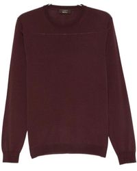 Zanone - Hoodies & Sweatvesten ,Bruin ,Wol Trui Met Ronde Hals - Lyst