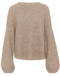 Gestuz - Truien & Vesten ,Bruin ,Wol Zachte Gebreide Trui Warm Zand Melange - Lyst