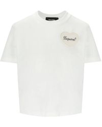 DSquared² - Tops ,Wit ,Katoen Boxy Fit Hart Wit T-Shirt - Lyst