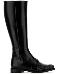 Prada - Polierte Penny Kniehohe Lederstiefel - Lyst