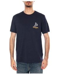 Wrangler - Tops ,Blauw ,Katoen T-Shirt Met Ronde Hals - Lyst