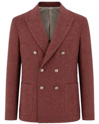 Eleventy - Jassen ,Bruin ,Leer Dubbelrijige Jas - Lyst