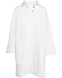 Hèst - Kleedjes ,Wit ,Katoen Witte Popover Jurk Met Lange Mouwen - Lyst