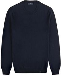 Fay - Blauwe Wol Ronde Hals Trui Lange Mouwen - Lyst