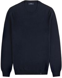 Fay - Blauwe Wol Ronde Hals Trui Lange Mouwen - Lyst