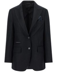 Peserico - Jassen ,Zwart ,Wol Gestructureerde Wollen Blazer - Lyst