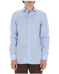 Borriello - Overhemden ,Blauw ,Linnen Linnen Overhemd - Lyst
