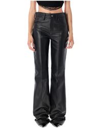 The Attico - Broeken ,Zwart ,Zwarte Leren Broek Met Rechte Pijpen Aw 25 - Lyst