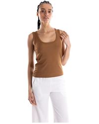 Marella - Tops ,Bruin ,Ribgebreide Stretch Viscose Mouwloze Top - Lyst