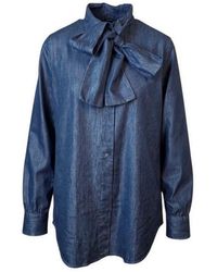 Xacus - Overhemden ,Blauw ,Denim Camicia Con Fiocco - Lyst