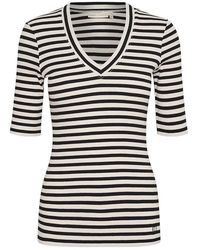 Inwear - Tops ,Zwart ,Gestreept V-Hals T-Shirt Zwart/Wit - Lyst