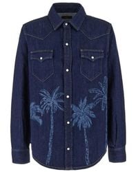 Alanui - Overhemden ,Blauw ,Denim Jungle Printed Denim Shirt - Lyst