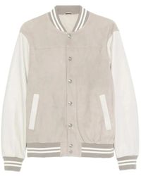 Eleventy - Jassen ,Grijs ,Leer Panelled Bomber Jacket - Lyst