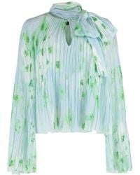 Pinko - Overhemden ,Veelkleurig ,Polyester Geplooide Crepe Blouse Met Striknek - Lyst