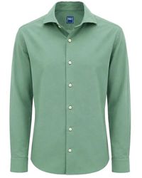 Fedeli - Overhemden ,Groen ,Katoen Super-Licht Panamino Katoenen Shirt - Lyst