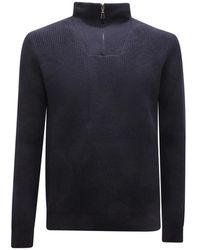 Alpha Studio - Truien & Vesten ,Blauw ,Wol Wollen Mid-Zip Sweater - Lyst