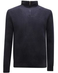 Alpha Studio - Truien & Vesten ,Blauw ,Wol Wollen Mid-Zip Sweater - Lyst