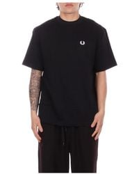 Fred Perry - Tops ,Zwart ,Katoen Front Logo T-Shirt - Lyst