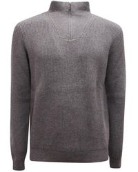Alpha Studio - Truien & Vesten ,Grijs ,Wol Wollen Mid-Zip Sweater - Lyst
