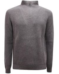 Alpha Studio - Truien & Vesten ,Grijs ,Wol Wollen Mid-Zip Sweater - Lyst
