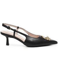 Coccinelle - Schoenen ,Zwart ,Leer Zwarte Leren Sandalen Met Hak - Lyst
