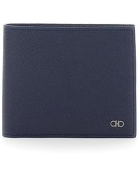 Ferragamo - Accessoires ,Blauw ,Leer Micro Gancini Bi-Fold Portemonnee - Lyst