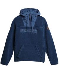 Napapijri - Hoodies & Sweatvesten ,Blauw ,Polyester Blauwe Half Zip Hoodie Teide Fleece - Lyst