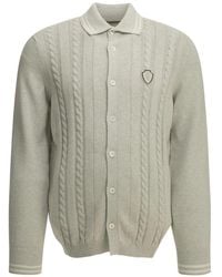 Brunello Cucinelli - Truien & Vesten ,Grijs ,Katoen Kabelgebreide Cardigan Met Knopen En Polokraag - Lyst