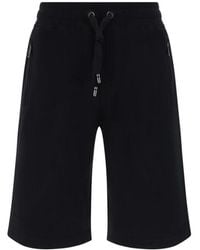 Dolce & Gabbana - Korte Broeken ,Zwart ,Katoen Jogging Shorts Met Logo Tag - Lyst