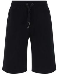 Dolce & Gabbana - Korte Broeken ,Zwart ,Katoen Jogging Shorts Met Logo Tag - Lyst