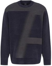 ARMANI EXCHANGE - Maglione a righe con scollo rotondo e stampa - Lyst