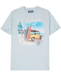 Vilebrequin - T-shirt in cotone blu con stampa logo - Lyst