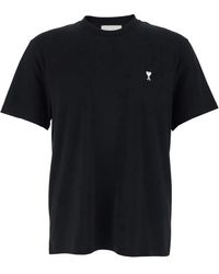 Ami Paris - Tops ,Zwart ,Katoen Contrasted Adc T-Shirt - Lyst
