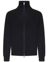 Roberto Collina - Truien & Vesten ,Zwart ,Wol Grofgebreid Vest Met Volledige Rits - Lyst