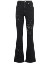 Roberto Cavalli - Jeans ,Zwart ,Katoen Jeans Flared Met Bloemenborduursel - Lyst