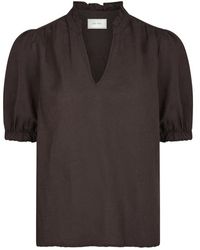 Neo Noir - Overhemden ,Bruin ,Katoen Donkerbruine Blouse Met Pofmouwen - Lyst