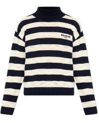 Balmain - Woll-Rollkragenpullover Mit Streifenmuster - Lyst