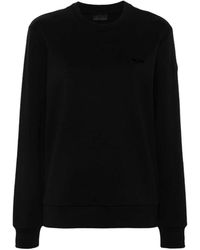 Moncler - Hoodies & Sweatvesten ,Zwart ,Katoen Logo Plaque Sweatshirt - Lyst