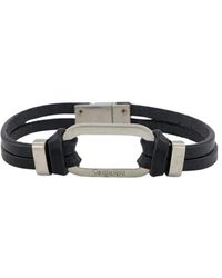 Saint Laurent - Zwart Leren Ovaal Ring Armband - Lyst