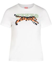 KENZO - Weißes t-shirt mit pixel-stickerei - Lyst