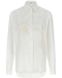 Ermanno Scervino - Overhemden ,Wit ,Katoen Geborduurde Katoen Poplin Blouse - Lyst