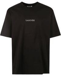 Lanvin - Magliette in cotone nera con logo ricamato - Lyst
