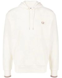 Fred Perry - Gelber baumwoll-sweatshirt mit besticktem logo - Lyst