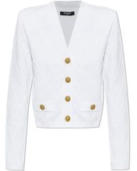 Balmain - Truien & Vesten ,Wit ,Cropped Gebreide Cardigan - Lyst
